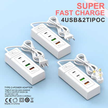 4 Ports USB Fast Charging Charger Type C Wall Charger For iPhone Samsung Xiaomi Huawei Phone Charger EU/US/UK Plug Power Adapter