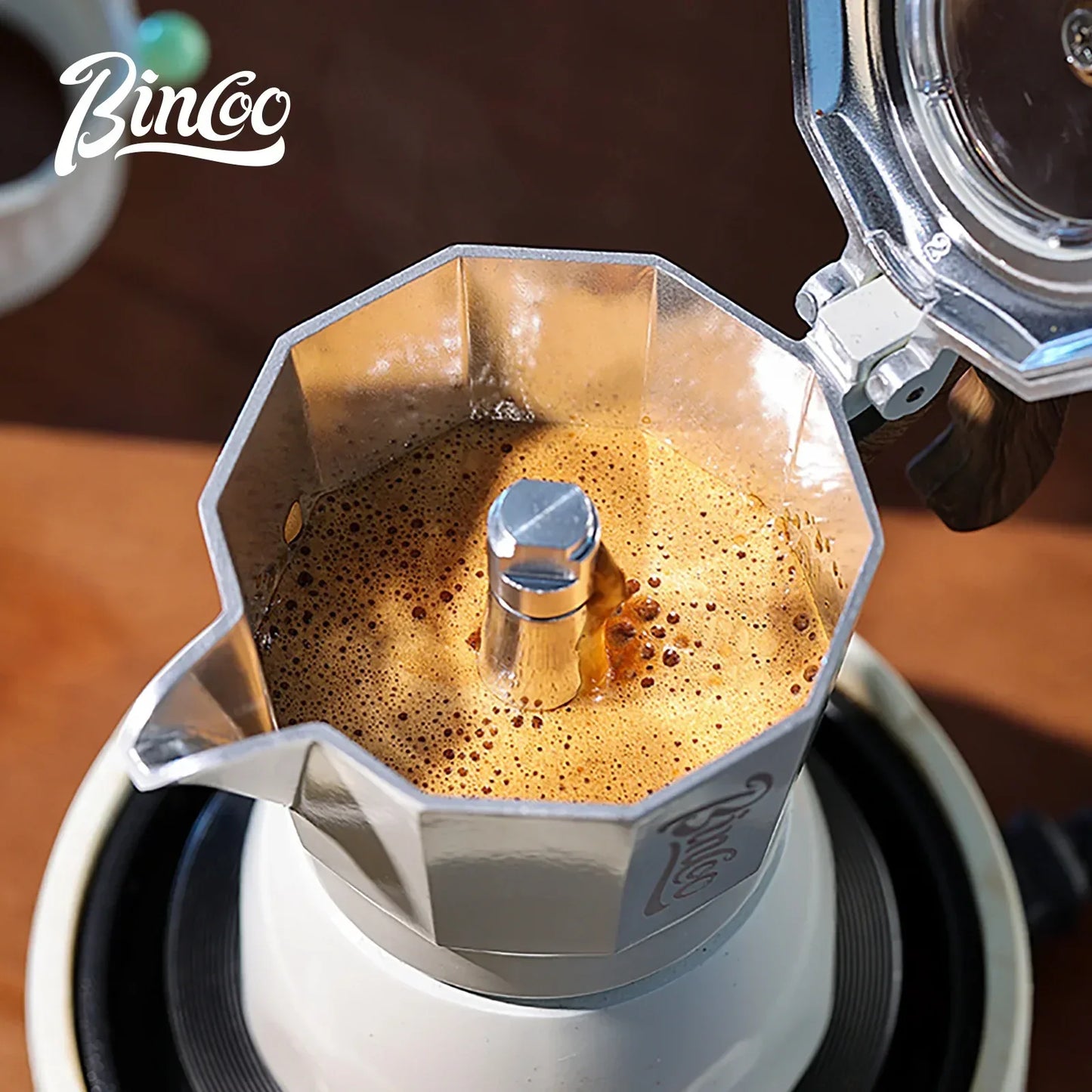 Bincoo Dual Valve Moka Pot Espresso Machine Extraction Coffee Mocha Pot，Electric Heating Furnace Italian Home Barista Tool 220V