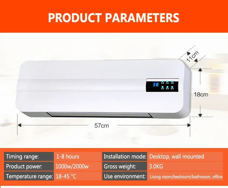 DMWD Wall-mounted remote control heater air warmer home room energy saving heating fan bathroom heating air radiator convector