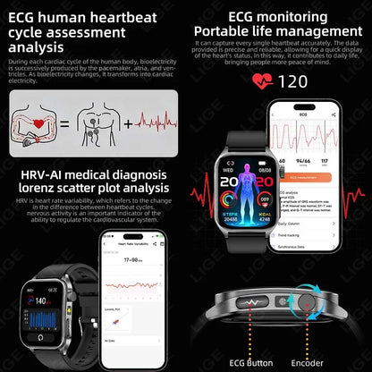 LIGE New Accurate ECG+PPG Smart Watch Laser Therapy Blood Lipid Uric Acid BP Heart Health Analysis BT Call Smartwatch Men Women