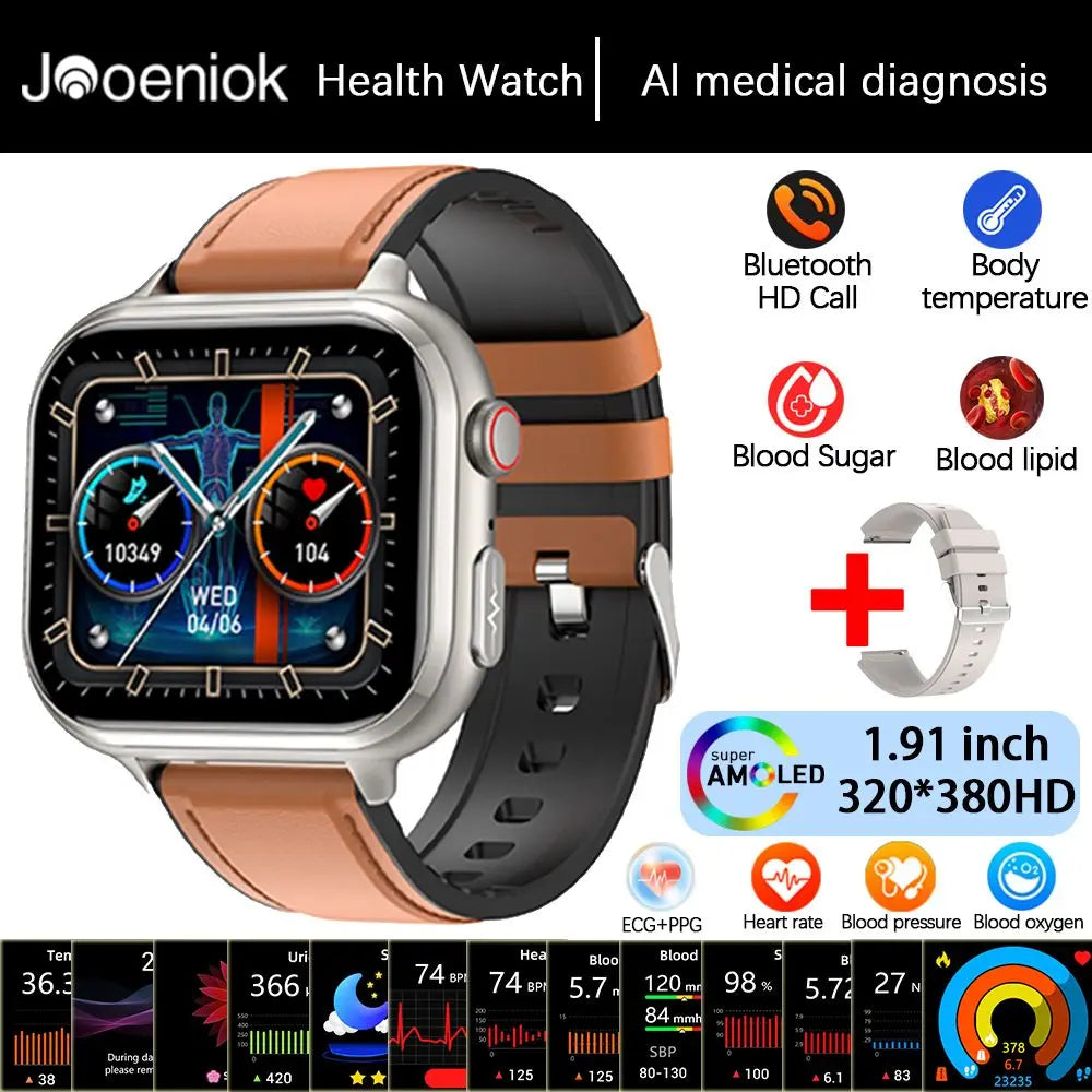 2025New Medical Grade ECG+PPG Smart Watch BMI Body Fat Uric Acid Painless Non-invasive Blood Sugar Monitoring Calling Smartwatch