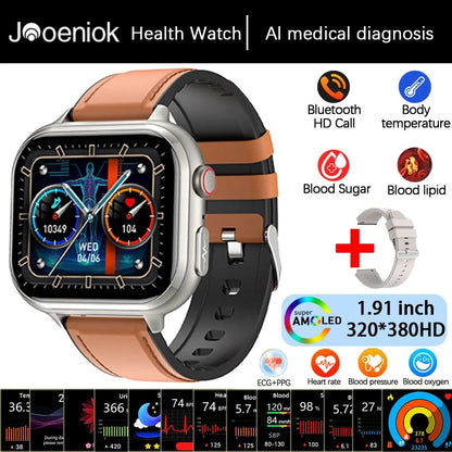 2025New Medical Grade ECG+PPG Smart Watch BMI Body Fat Uric Acid Painless Non-invasive Blood Sugar Monitoring Calling Smartwatch