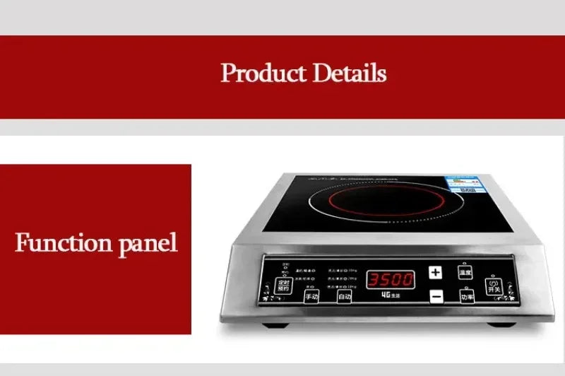 3500W Home High Power Induction Cooker Commercial Flat Desktop Button Stainless Steel Soup Stir-fry Flat Bottom Induction Cooker