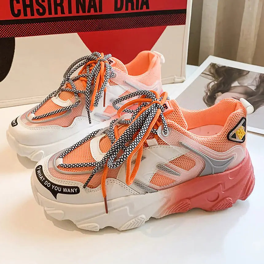 Bling Sports Shoes Women Platform Thick Sole Running Shoes Woman Sneakers Glitter Lightweight Casual Sparkling Women Shoes Pink