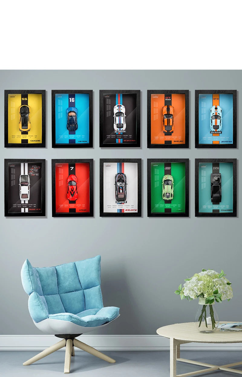 1:32 3D Photo Frame Wall Hanging Paintings Alloy Metal Diecast Model Car Home Trend Toy Decorations Display Valentine's Day Gift