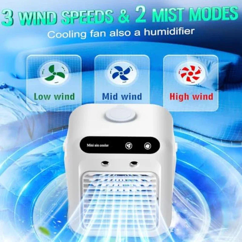 Mini Air Cooler Fan Portable Desktop Cooling Fan with Spray Humidification 2 Wind Speeds Rechargeable for Home Office Cooling