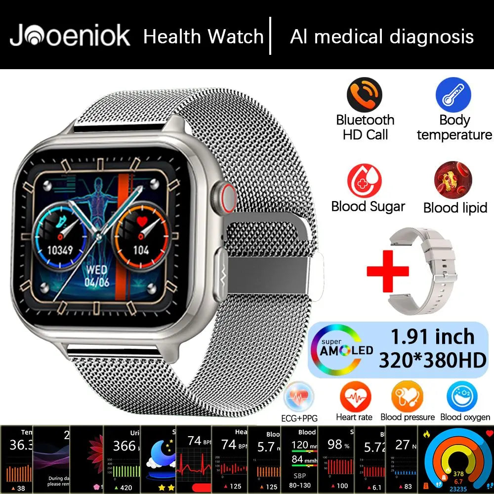 2025New Medical Grade ECG+PPG Smart Watch BMI Body Fat Uric Acid Painless Non-invasive Blood Sugar Monitoring Calling Smartwatch