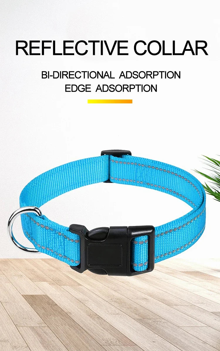 Reflective Dog Collar Strap with Adjustable Safety Nylon Pet Collar Pet Traction Rope Suitable for Small and Medium-Sized Pets