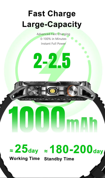 LIGE New Military For T-Rex 3 Ultra Smart Watch 1000mAh Battery IP68 Waterproof Compass Flashlight Sports Tracker Smartwatch Men