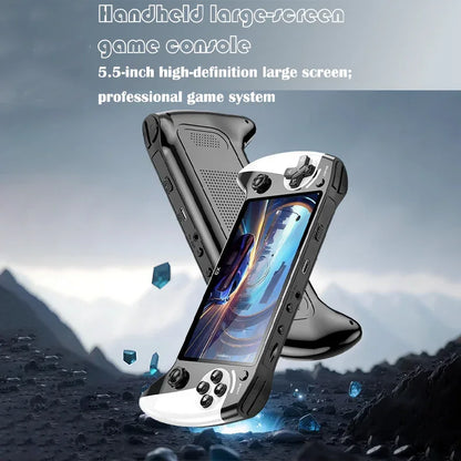 The X9 gaming console features a 5.5-inch high-resolution IPS display with P1 arcade-quality HD output, supporting dual-stick GB