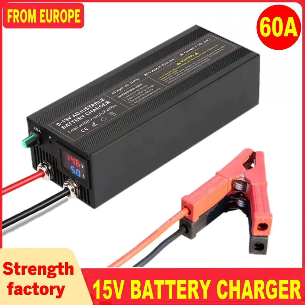 Portable 12V100A Lifepo4 Battery Charger 40A 50A Lithium Battery Charger 60A 85A with Adjustable Voltage and Current Anderson
