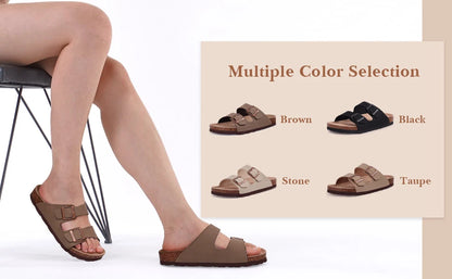 Crestar Women's Cork Footbed Slide Sandal Adjustable Buckle Summer Outdoor Suede Sandals with Arch Support Non-slip Beach Shoes
