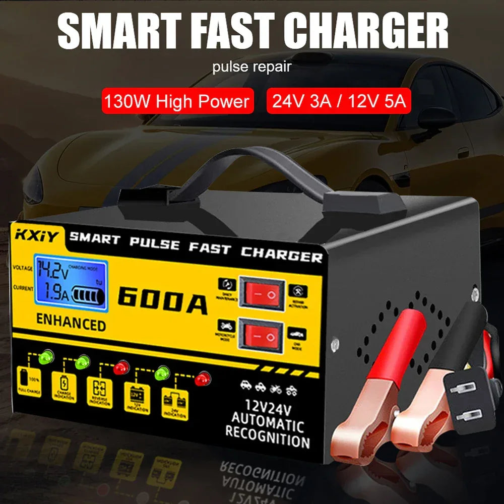 130W Automotive Battery Chargers Digital Intelligent Pulse Repair + Switch LED Indicator Storage Cell Car Chargers 12V 5A,24V 3A