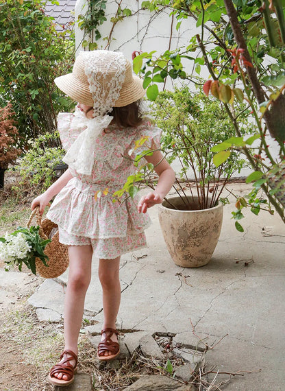 Kids Girls Cute Shirts and Shorts Skirts Outfit Set 2026 Summer New Korea Children Floral Fringed Shirts Skirts Clothes Set