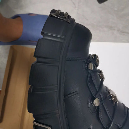 2025 Celebrity Inspired Heavy Metal Platform High-Top Shoes Women Punk Small Leather Shoes Gothic Dark Motorcycle Boots Fashion