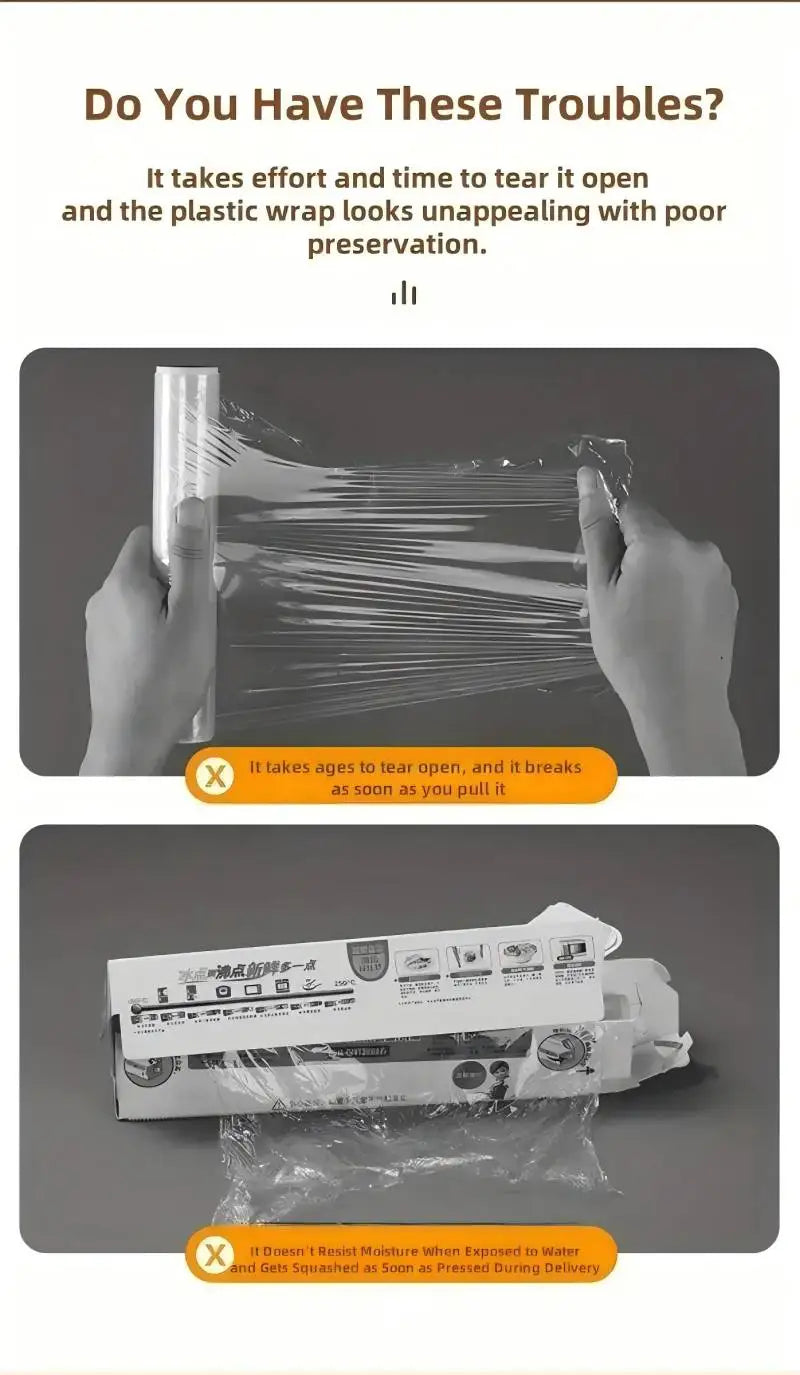 Large Size Plastic Wrap Dispenser with Cutter, Dual Slide Cutting Multifunctional Foil & Parchment Paper Cutter, Reusable Kitchen Film Sealing Machine, Compatible with Plastic Wrap, Aluminum Foil, Baking Paper & Wax Paper, Du