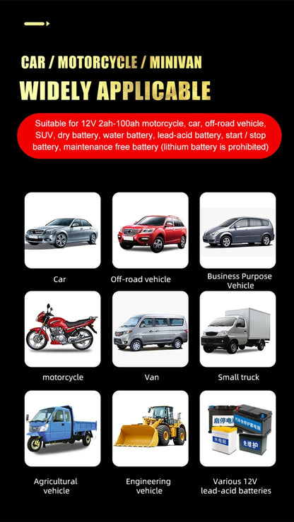 Pulse Repair Car Battery Charger 12V Output Current 10A Max Digital Display Summer Winter Mode Lead-Acid Battery Charger