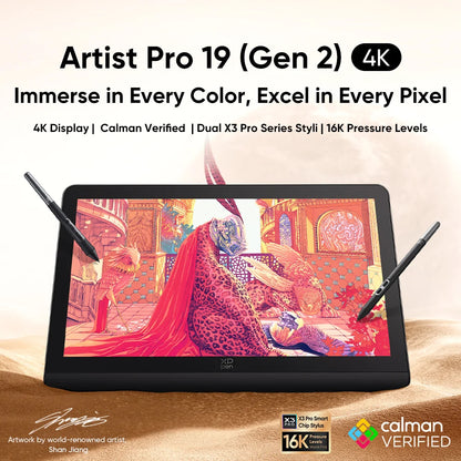 XPPen Artist Pro 19 (Gen 2) 4K Graphics Tablet Monitor with 99.8% sRGB X3 Pro Stylus 18.4 Inch Drawing Display for Windows Mac