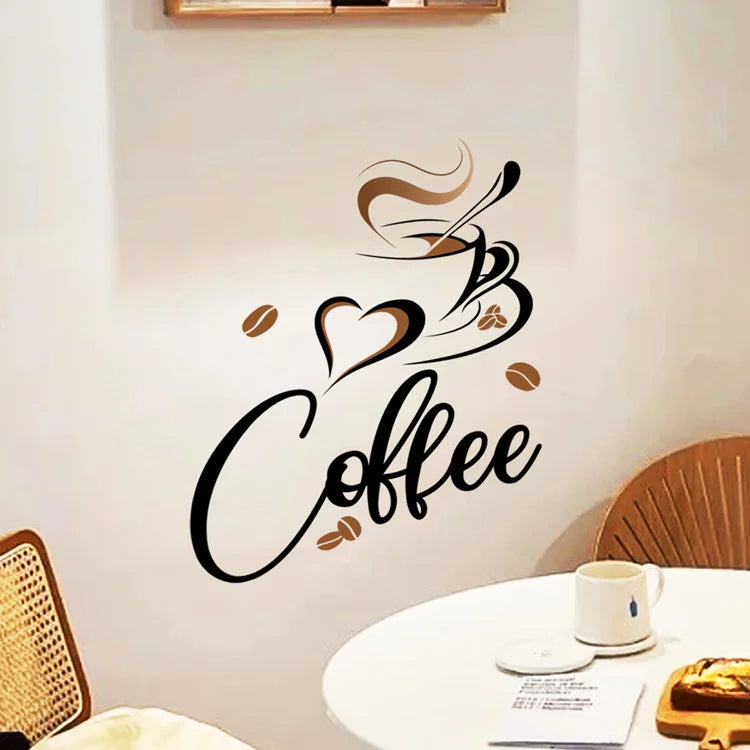 Creative Coffee Cup Wall Stickers Living Room Restaurant Decoration Mural Cafe For Kitchen Home Decor Self-adhesive Wallpaper