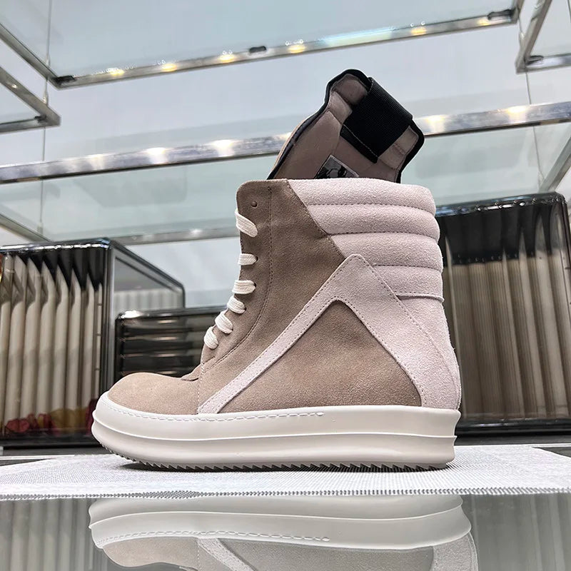 Ro Shoes Men Leather 2025 New Earthy Grey Cow Suede Lace Up Zipper Thick Sole Luxury Geo Women Street Hip-hop Casual Flat Boots