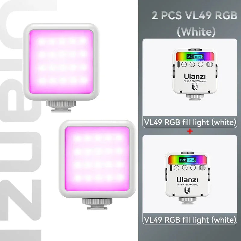 Ulanzi VL49 RGB Video Lights Mini LED Camera Light 2000mAh Rechargable LED Panel Lamp Photo Video Lighting for Youtube Tik tok