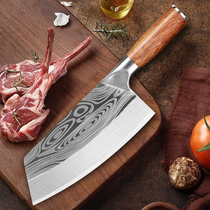 Cleaver Kitchen Knives Wooden Handle Stainless Steel Utility Knife Slicing Fish Vegetables Butcher Knife Chef Cleaver Meat Knife