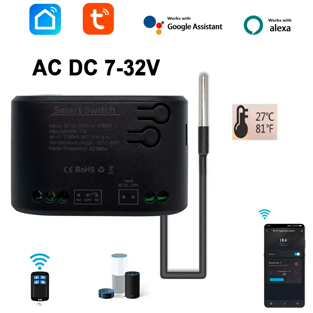 Dry Contact WIFI Tuya Smart Temperature Switch Controller Thermostat Sensor Passive Relay RF Receiver Work for Alexa Google Home