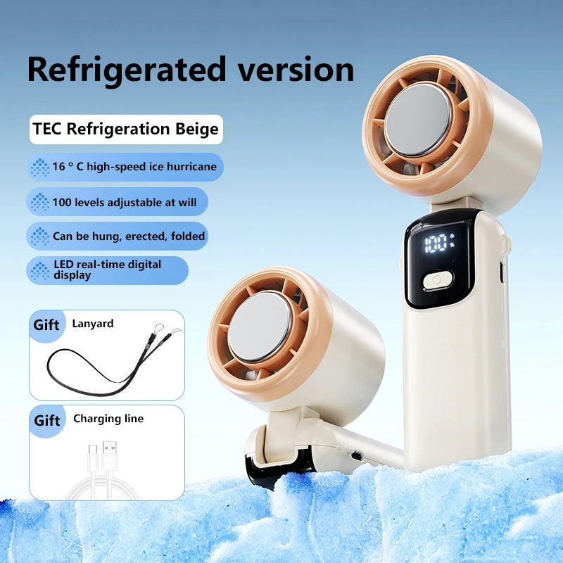 Midea Ice Compress Handheld Fan Portable Outdoor Usb Digital Display Folding Refrigeration High Speed Violent Turbine Small Fan