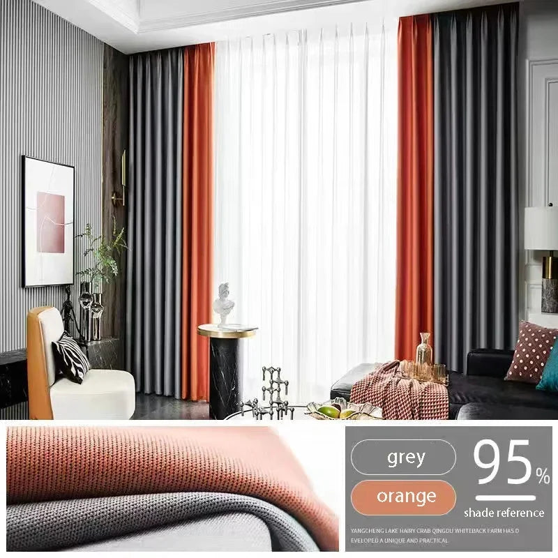 2025 New Spliced Two Color Bedroom Full Blackout Curtain Living Room Advanced Curtains Room Bay Window Light Luxury Drapes