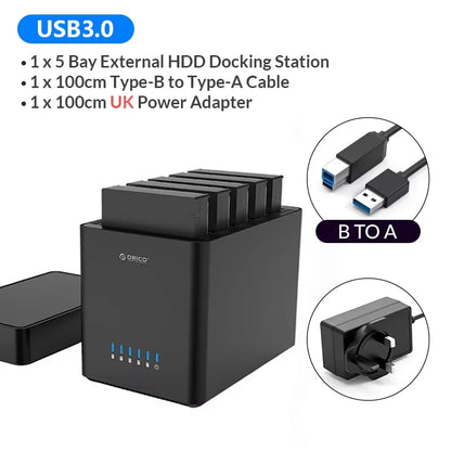 ORICO 5 Bay USB 3.0 to SATA 2.5/3.5 Inch HDD Docking Station Hard Drive Enclosure with Offline Clone HDD Case Plug and Play