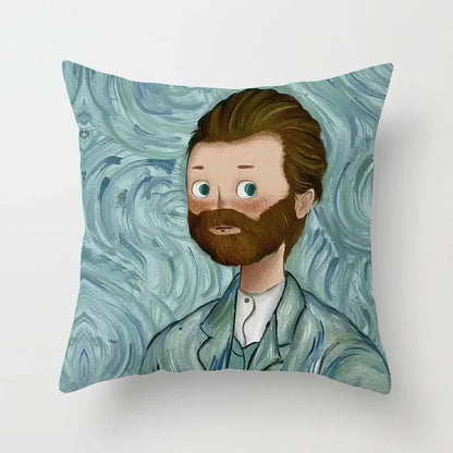 Creative Cartoon Oil Painting Mona Lisa Van Gogh Cushion Cover Portrait Painting Throw Pillow Case Cojines Decorativos Para Sofa