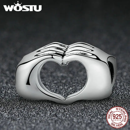 WOSTU Real 925 Sterling Silver Heart Pendents Gifts Charms Beads Fit Original DIY Bracelet Necklace Mother's Day Jewelry for Mom