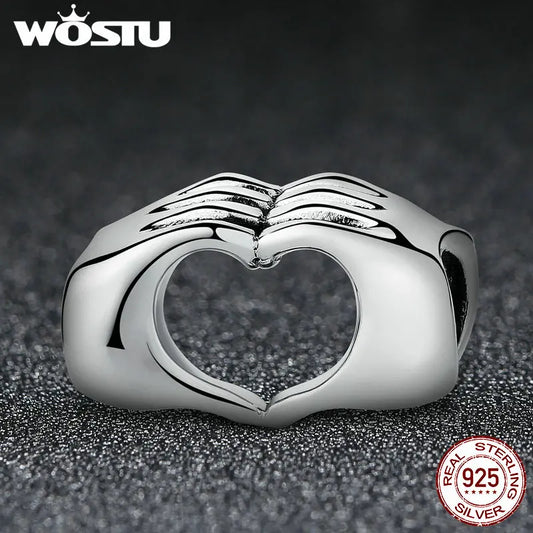 WOSTU Real 925 Sterling Silver Heart Pendents Gifts Charms Beads Fit Original DIY Bracelet Necklace Mother's Day Jewelry for Mom
