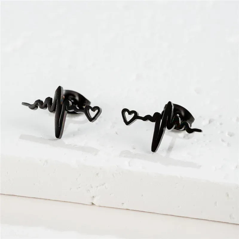 Fashion Small Heartbeat Stud Earrings Medical ECG with Heart Earings for Women Everyday Jewelry Girls Valentine's Day Gift