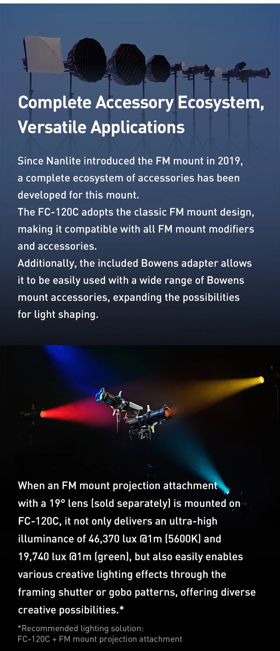 Nanlite FC-120C RGBW Full-color 145W 2700K-7500K Professional Photography Fill Light for Video Studio Outdoor Live Stream Shoot