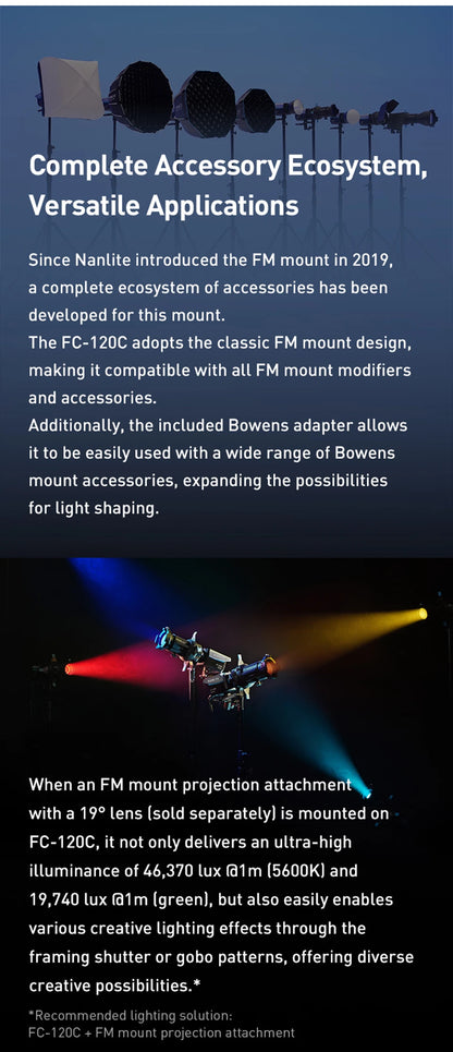 Nanlite FC-120C RGBW Full-color 145W 2700K-7500K Professional Photography Fill Light for Video Studio Outdoor Live Stream Shoot