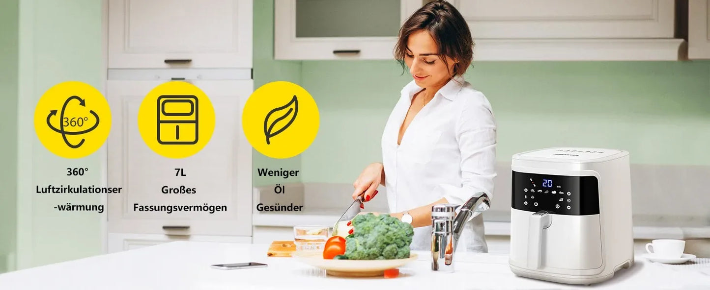 Aigostar White Cube 7L 1900W Smart Air Fryer Without Oil, App and WiFi Control, 7 Programmes with LED Screen, Removable Basket