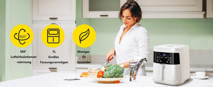 Aigostar White Cube 7L 1900W Smart Air Fryer Without Oil, App and WiFi Control, 7 Programmes with LED Screen, Removable Basket