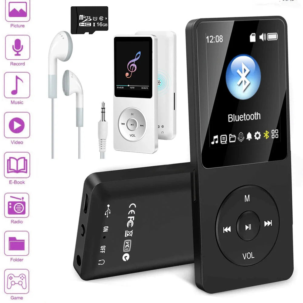 Portable Bluetooth MP3 Player HIFI Music Speakers MP4 Media FM Radio Recorder USB Charging Pocket Sports Running Music Play