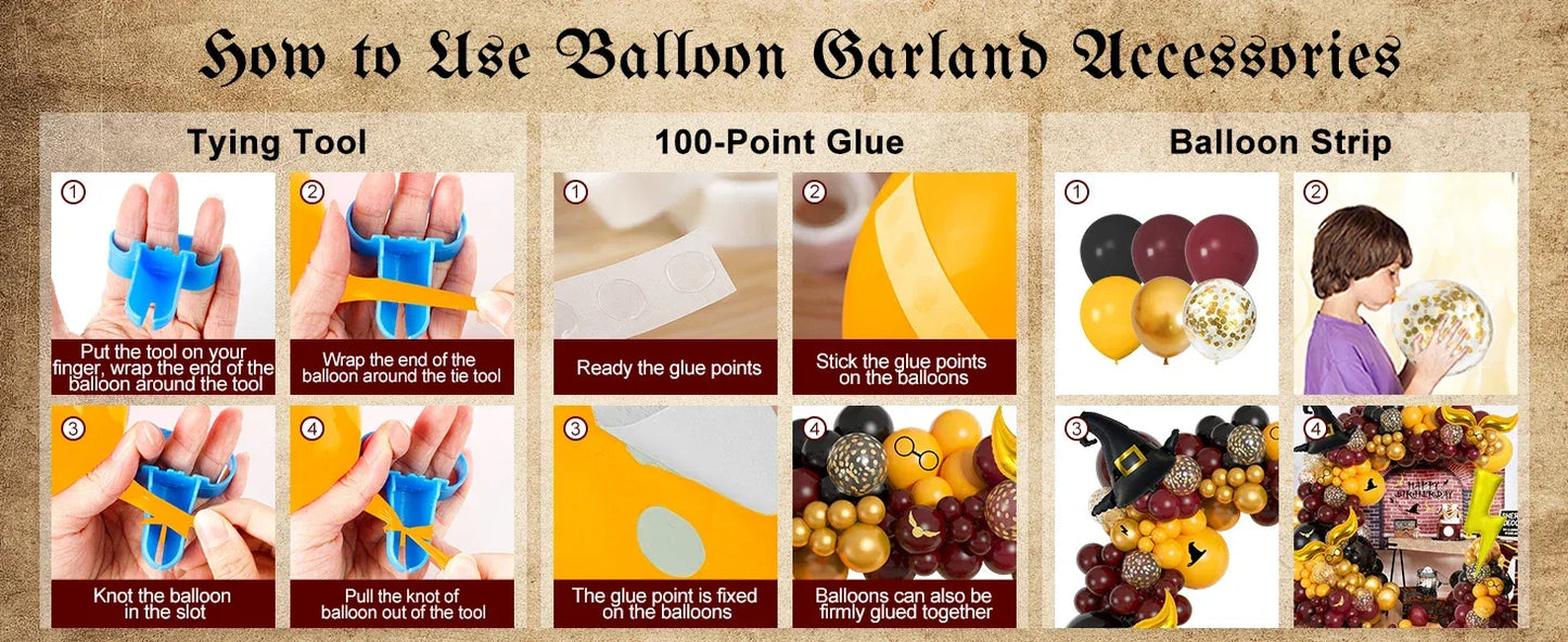Magical Wizard School Balloons Garland Arch Kit Burgundy Black Gold Snitch Wizard Hat for Halloween Magic Themed Birthday Party