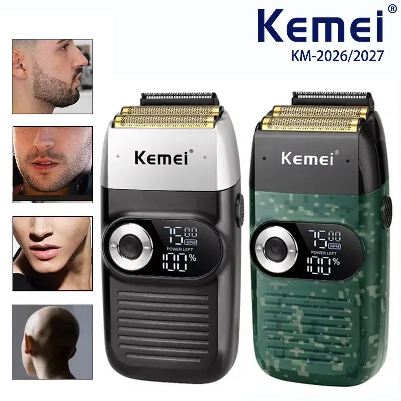 Kemei Original Multi-functional 2 In 1 Electric Shaver Rechargeable LCD Digital Display Reciprocating Razor For Men KM-2026 2027