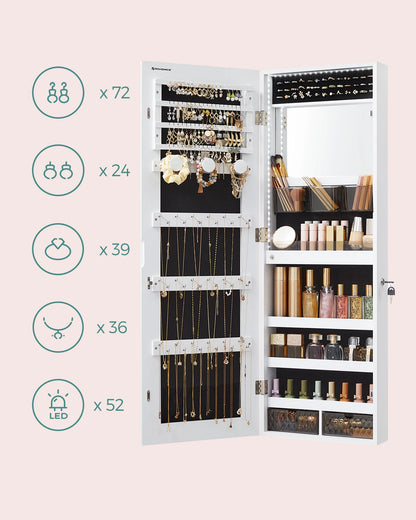 SONGMICS Jewelry Cabinet with LED Lighting, Mirror Cabinet, jewelry Organizer Wall Cabinet with Full-length Mirror