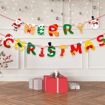 Christmas Banner Tree Ornaments Merry Decoration for Home 2025 Santa Claus Pendant Xmas Gifts New Year 2026 Flag Party Pulling