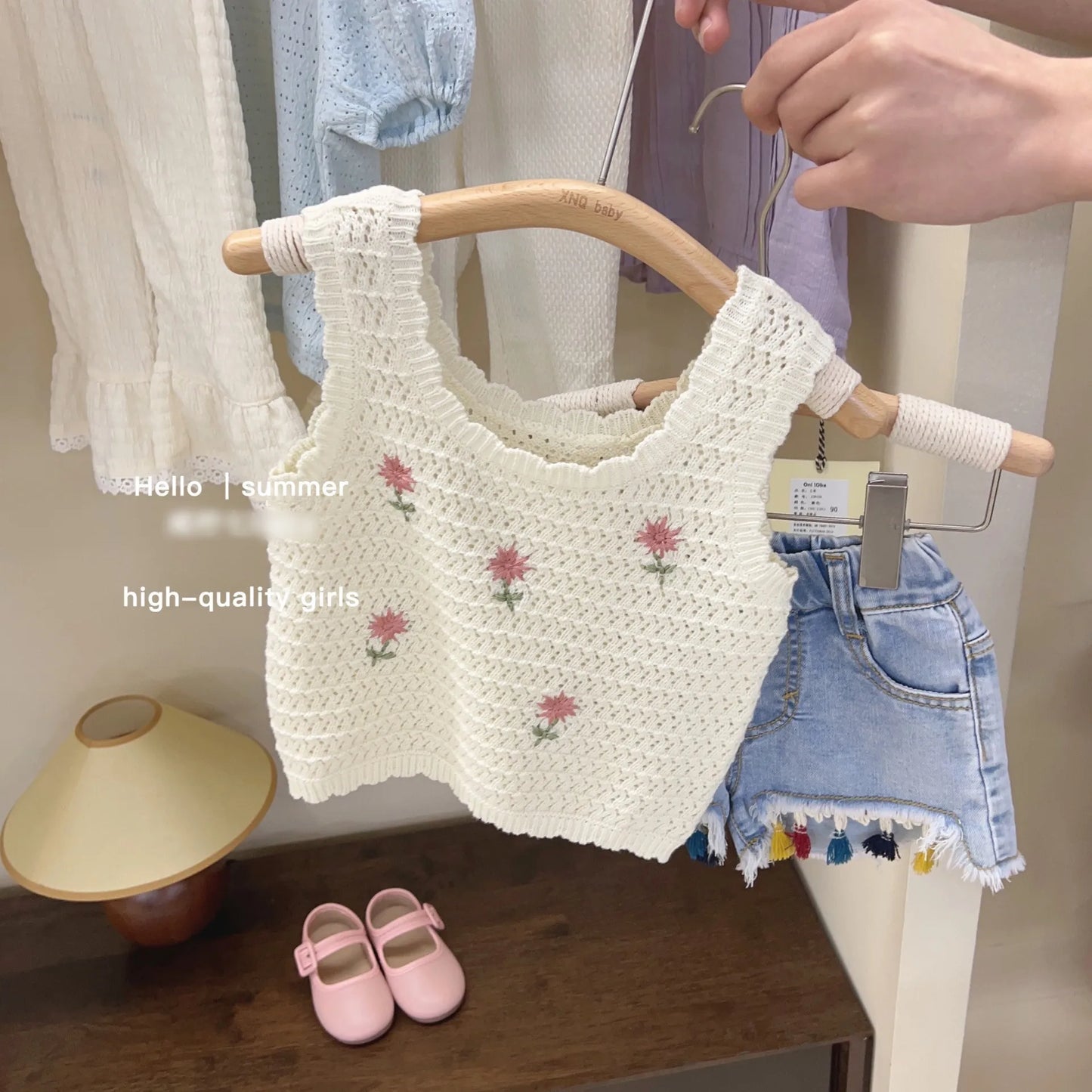 Summer Baby Girl Outfit Set New Born Baby Girl Clothes 2 Pcs Vest Pant Fashion Print Kids Denim Shorts Korea Style