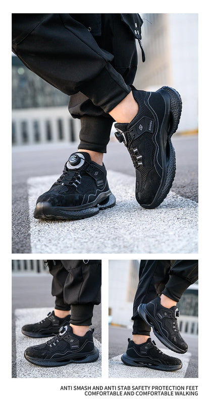 Fashion Male work safety shoes Rotating button Steel Toe shoes Work Sneakers Puncture-Proof Protective Shoes Security Boots Men