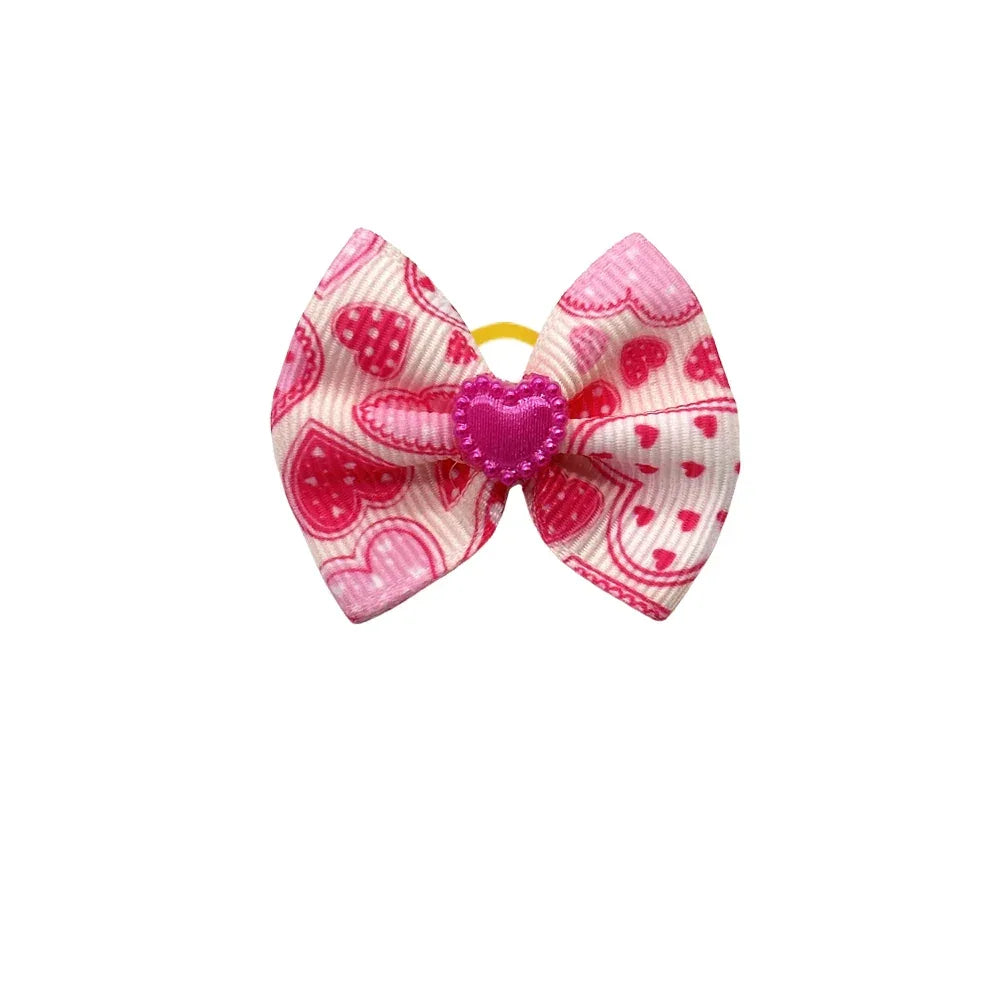 50/100pc Valentine's Day Dog Hair Accessories Diamond Dog Hair Bows Pink Love Style Pet Dog Ribbon Bow Rubber Bands Dog Supplies