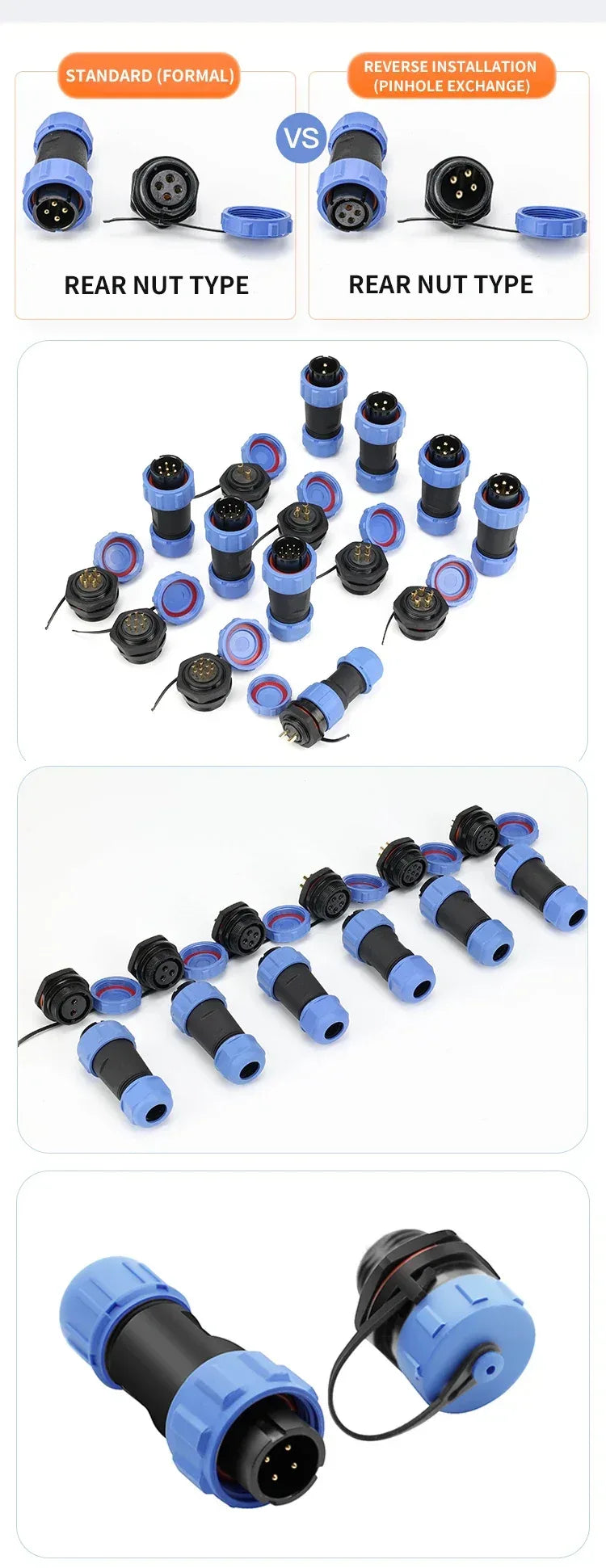 SP17 IP68 2 3 4 5 7 9 Pin Waterproof Connector Cable Adapter  Industrial Panel Mount Wire Connector Plug