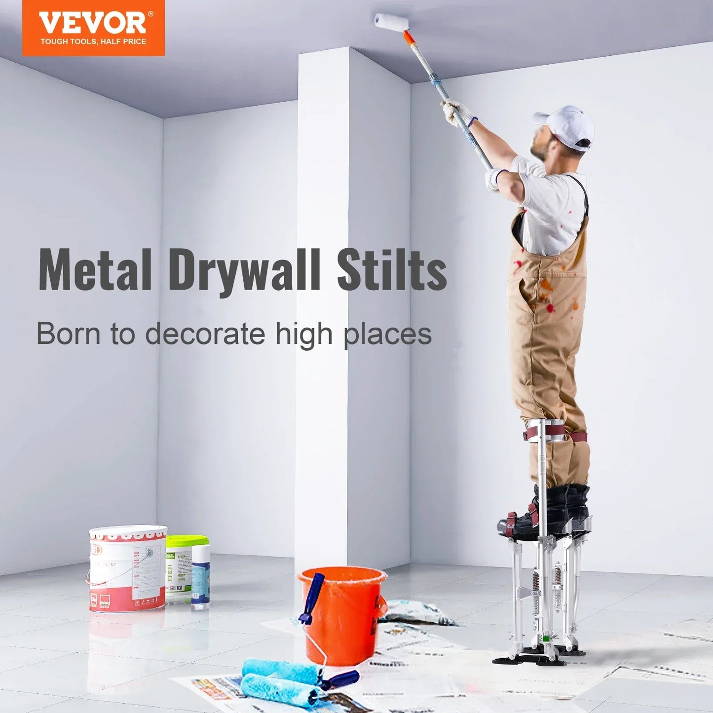 SucceBuy Drywall Stilts 18''/36''Adjustable Aluminum Tool Stilts with Protective Knee Pads Non-Slip Work Stilts for Home