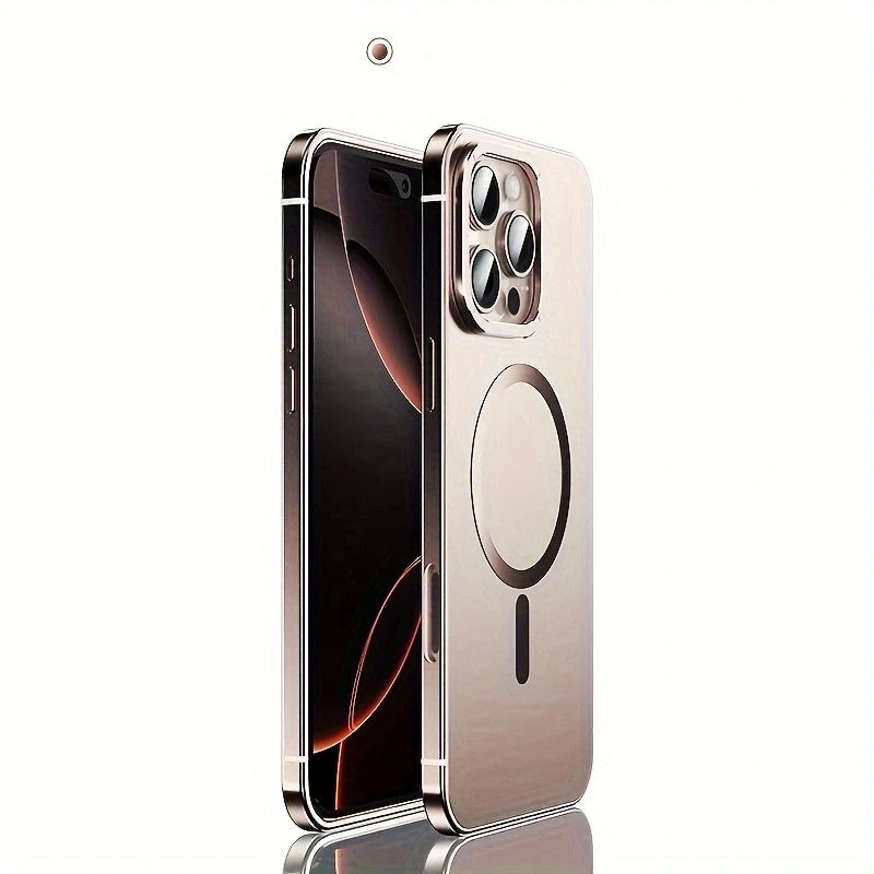 Stainless steel frame magnetic ultra-thin protective case, for iPhone 17 16 Pro Max, supports wireless charging, original