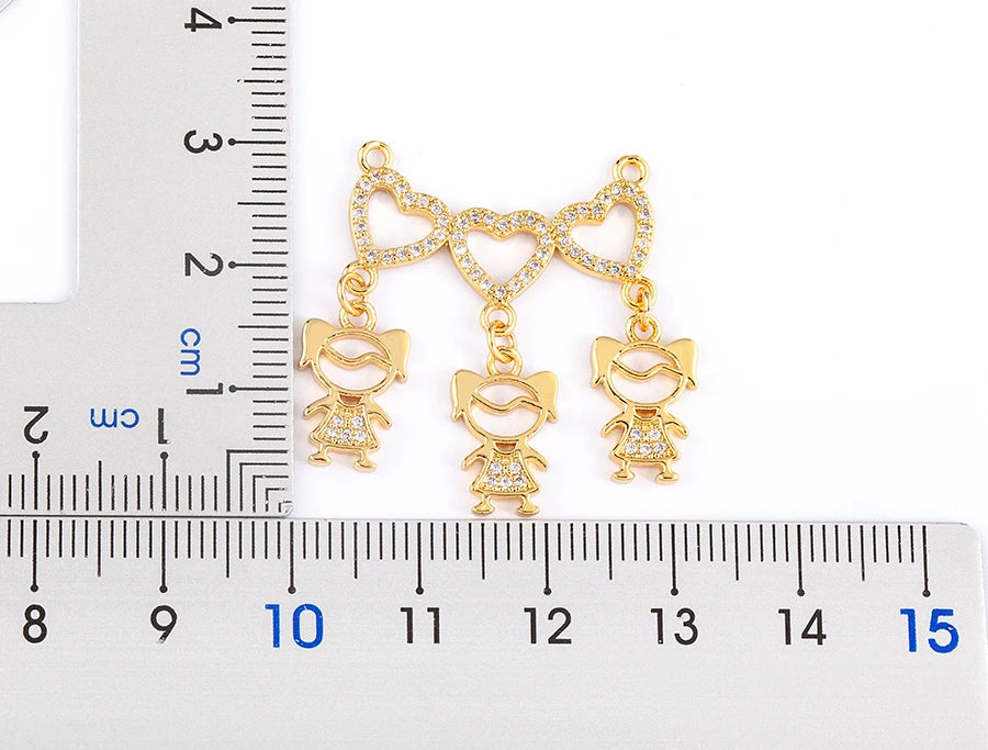 Nidin Exquisite Gold Plated Mom Daughter Necklace Girl Boy Pendant Chain Choker Cubic Zirconia Jewelry Mother's Day Gift